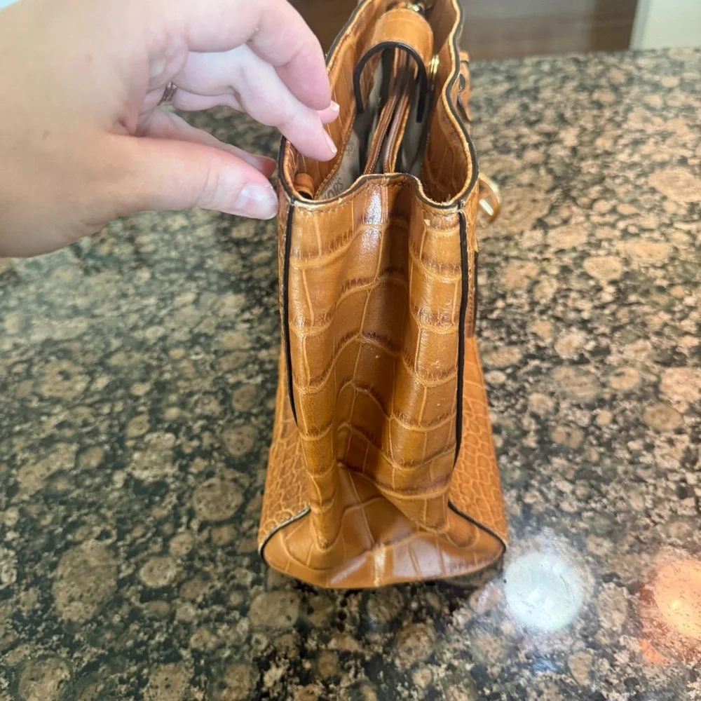 Michael Kors Tan Crocodile Embossed Satchel